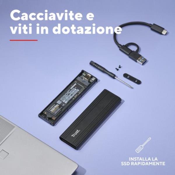 CASE/CUSTODIA HDD SSD NMVe M.2 USB USB-C + USB-A TRUST - NERO 6