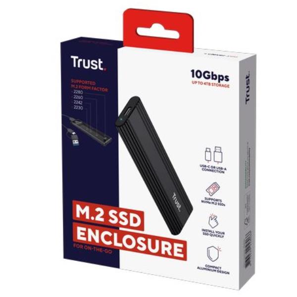 CASE/CUSTODIA HDD SSD NMVe M.2 USB USB-C + USB-A TRUST - NERO 7