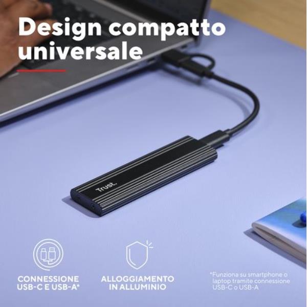 CASE/CUSTODIA HDD SSD NMVe M.2 USB USB-C + USB-A TRUST - NERO 9