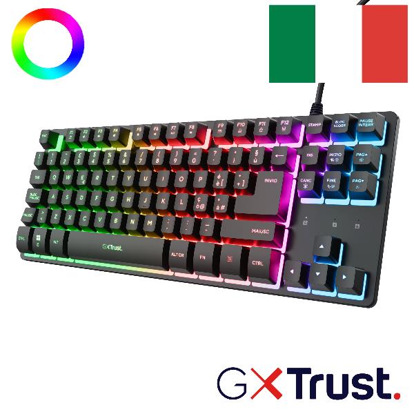 TRUST TASTIERA GAMING (COMPATTA TKL) CABLATA ILLUMINATA - LAYOUT ITALIANO - TRUST GXT833W THADO TKL - NERO