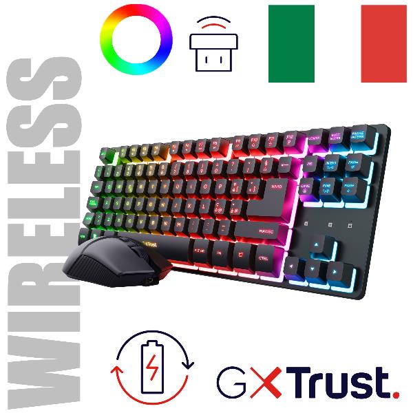 TRUST SET GAMING WIRELESS TASTIERA + MOUSE RICARICABILI RGB - BATTERIA LUNGA DURATA - LAYOUT ITALIANO - TRUST GXT 832 THADO COMBO - NERO