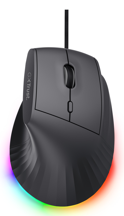 TRUST MOUSE ERGONOMICO VERTICALE CABLATO 1,7M RGB 12.800 DPI - 6 TASTI PROGRAMMABILI - TRUST GXT 145 REXXA - NERO