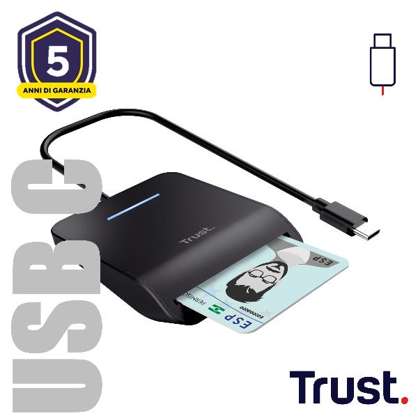 TRUST LETTORE DI SMART CARD DNI (TIPO TESSERA SANITARIA) - USB C - TRUST PRIMO NERO