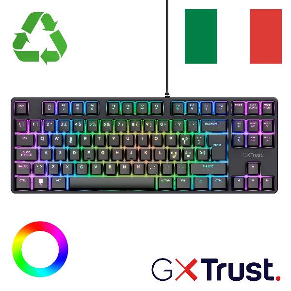 TRUST TASTIERA GAMING MECCANICA (COMPATTA TKL) CABLATA RGB - LAYOUT ITALIANO - TRUST GXT 864 CADA - NERO