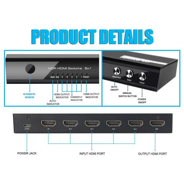 EQUIP - SWITCH HDMI 2.0 4K/60Hz, 5xIN + 1xOUT 5