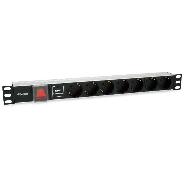 EQUIP EQUIP - MULTIPRESA 7-BAY SCHUKO (DIN49440), 19" 1U, con Interruttore e Protezione Sovraccarico, Alluminio