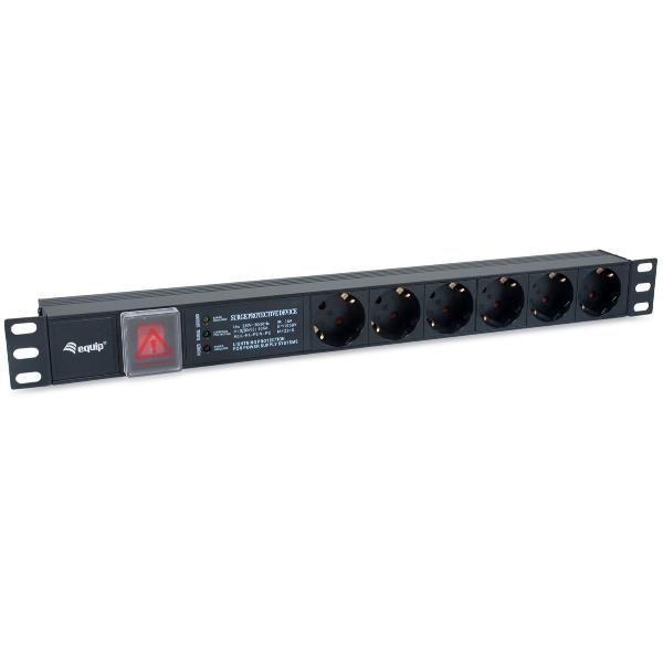 EQUIP EQUIP - MULTIPRESA 6-BAY SCHUKO (DIN49440) 1U 19" con protezione da sovratensione, filtro di linea integrato