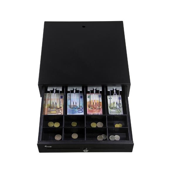EQUIP - Cassetto registratore di cassa per sistema POS, 4 scomparti per banconote/8 monete, slot per monete rimovibili, connettore RJ11 5