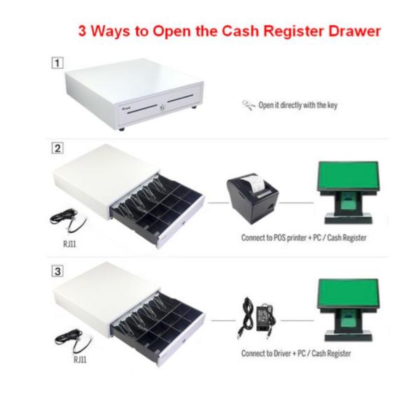 EQUIP - Cassetto registratore di cassa per sistema POS, 4 scomparti per banconote, 8 slot per monete rimovibili, connettore RJ11 4