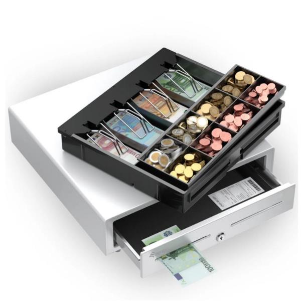 EQUIP - Cassetto registratore di cassa per sistema POS, 4 scomparti per banconote, 8 slot per monete rimovibili, connettore RJ11 6