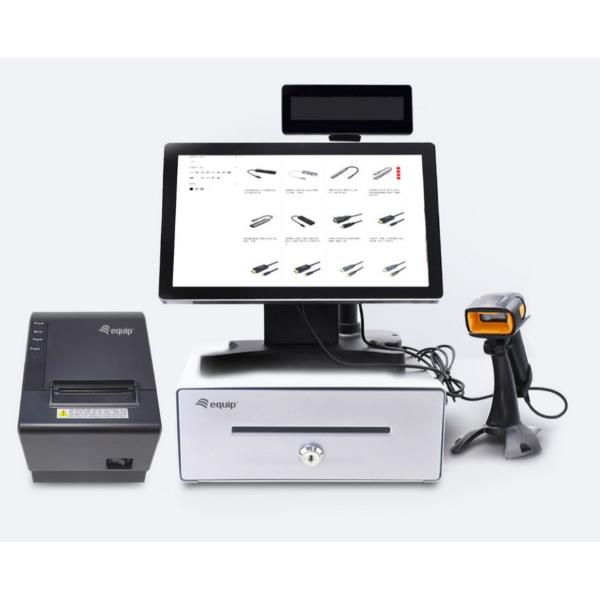 EQUIP - Cassetto registratore di cassa per sistema POS, 4 scomparti per banconote/4 monete, slot per monete rimovibili, connettore RJ11 4