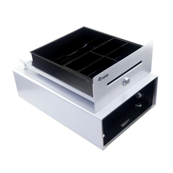 EQUIP - Cassetto registratore di cassa per sistema POS, 4 scomparti per banconote/4 monete, slot per monete rimovibili, connettore RJ11 9
