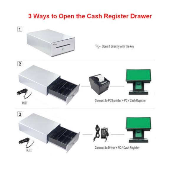 EQUIP - Cassetto registratore di cassa per sistema POS, 4 scomparti per banconote/4 monete, slot per monete rimovibili, connettore RJ11 10
