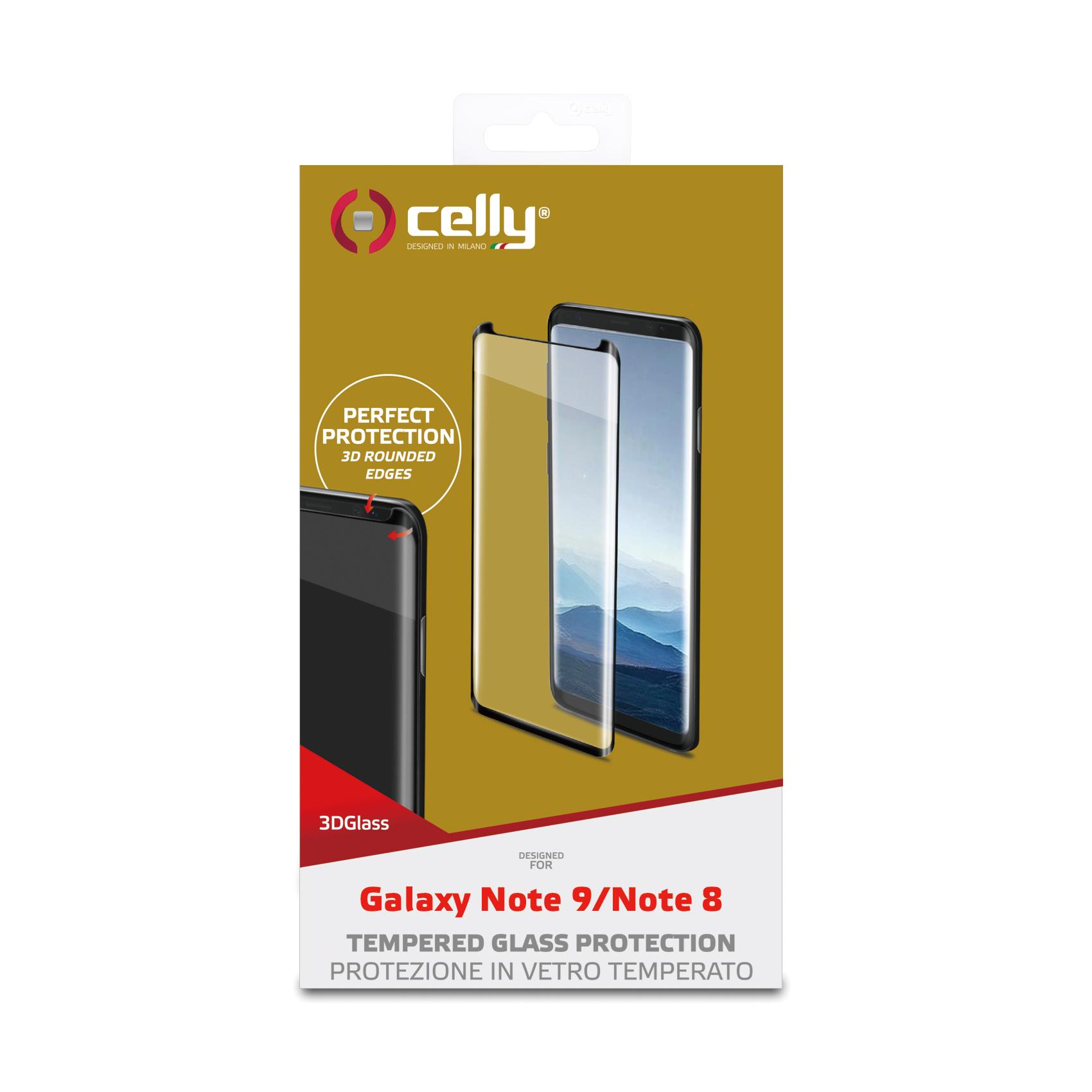 3DGLASS - Vetro 9H con bordo colorato nero per schermo curvo compatibile con Samsung Galaxy Note 9/ Galaxy Note 8 4
