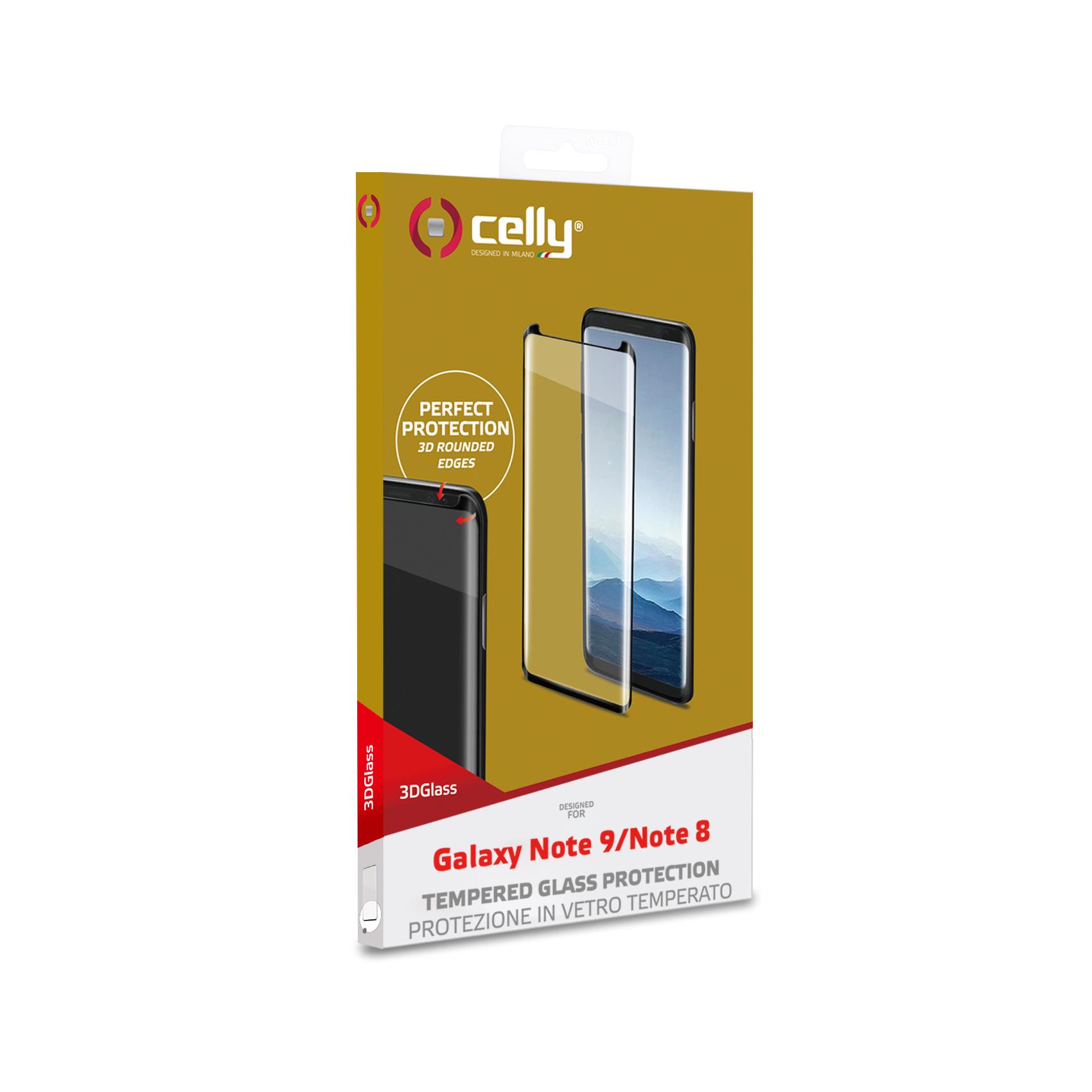 3DGLASS - Vetro 9H con bordo colorato nero per schermo curvo compatibile con Samsung Galaxy Note 9/ Galaxy Note 8 5