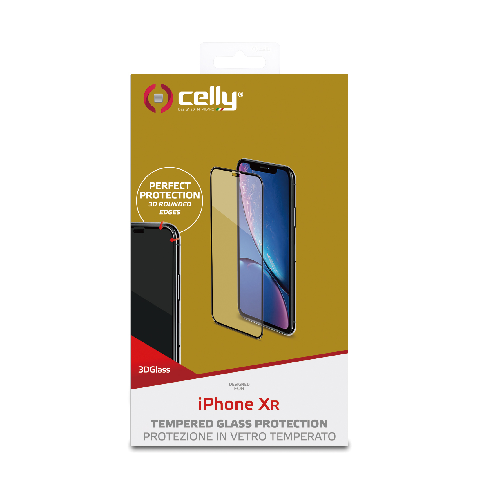 CELLY 3DGLASS - Vetro 9H con bordo colorato nero per schermo curvo compatibile con Apple iPhone Xr