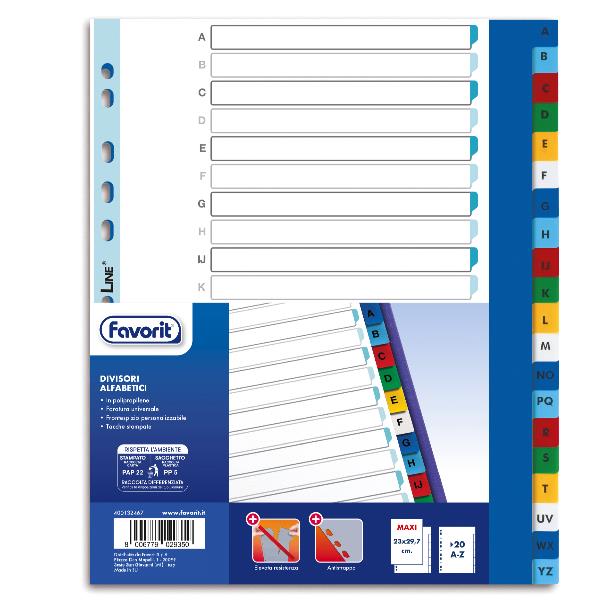 FAVORIT DIVISORI ALFABETICI A-Z A 20 TACCHE COLORATE CONF.25