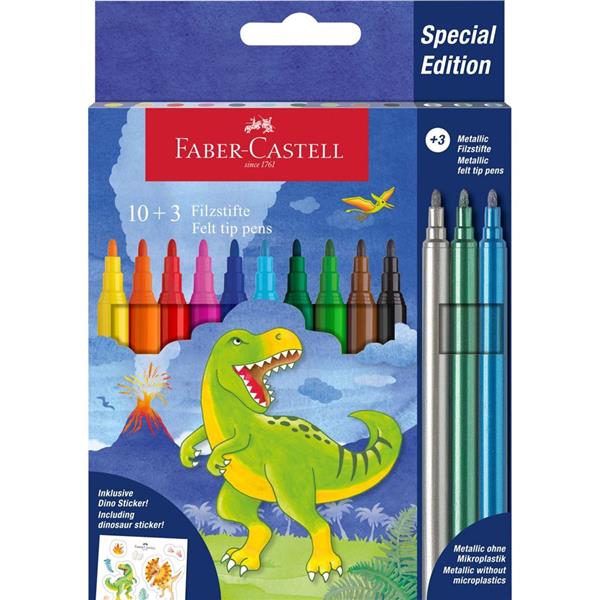 FABER CASTEL PENNARELLI UNICORNO E DINOSAURO COLORI STANDARD + 3 COLORI METALLIZZATI