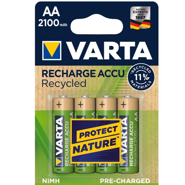 VARTA RECYCLED Batteria Ricaricabile AA Stilo, 2100 mAh, Pre-caricate