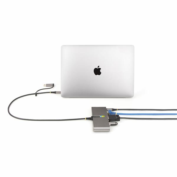 Hub USB-C/USB-A a 2 porte con GbE e seriale RS232, 2x USB-A 3