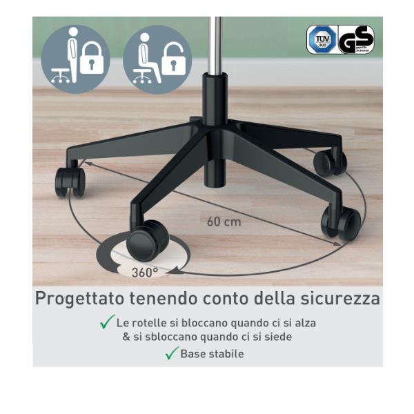 LEITZ Leitz Ergo Sgabello Active con Ruote e Seduta Comfort Oscillante