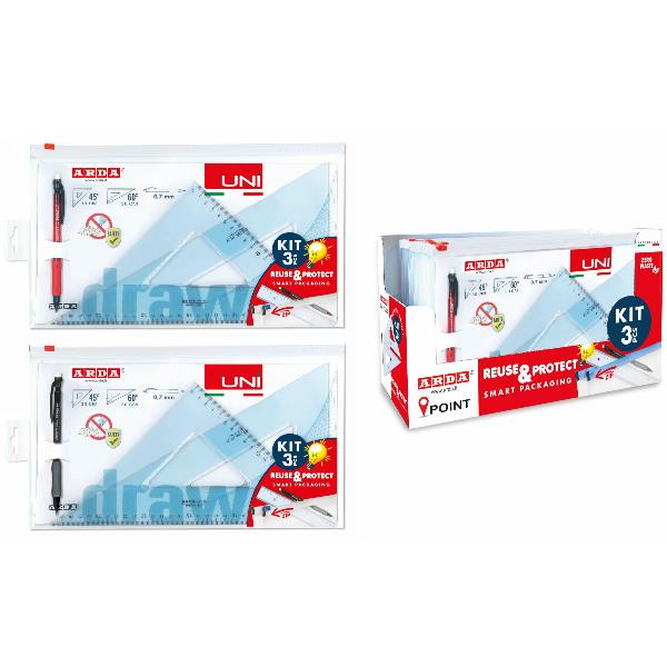 COPPIA SQUADRE UNI 45° e 60° 30CM + PORTAMINE 0,7MM 3