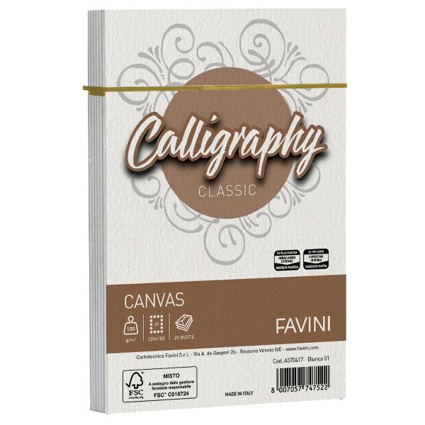 CARTOTECNICA FAVINI CALLIGRAPHY canvas - Bianco - 12x18cm - 100g/m2 – 25Buste