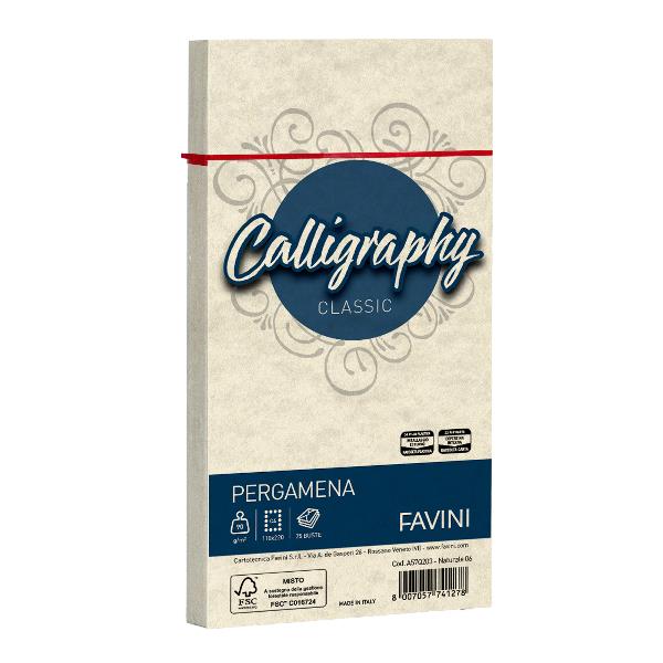 CARTOTECNICA FAVINI CALLIGRAPHY pergamena - Naturale - 11x22 cm - 90g/m2 – 25 buste