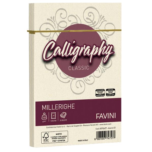 CARTOTECNICA FAVINI CALLIGRAPHY millerighe - Avorio - 12x18 cm - 100g/m2 – 25 buste