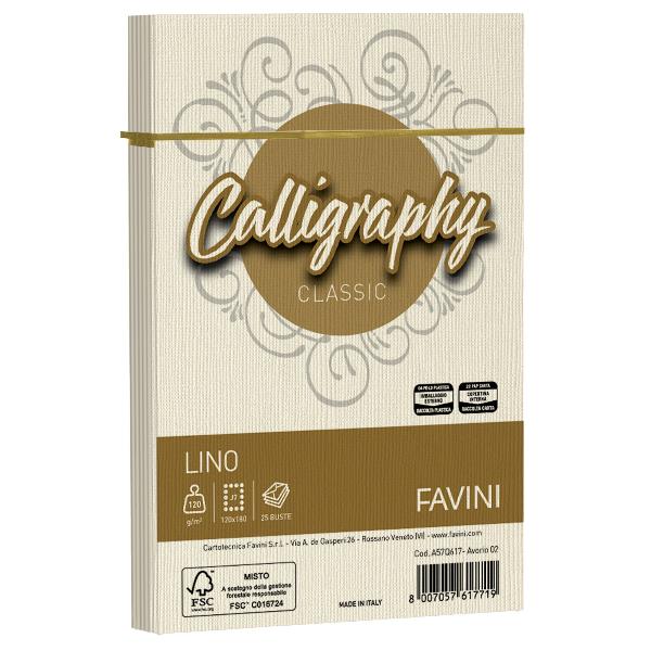 CARTOTECNICA FAVINI CALLIGRAPHY lino - Avorio - 12x18cm - 120g/m2 – 25Buste