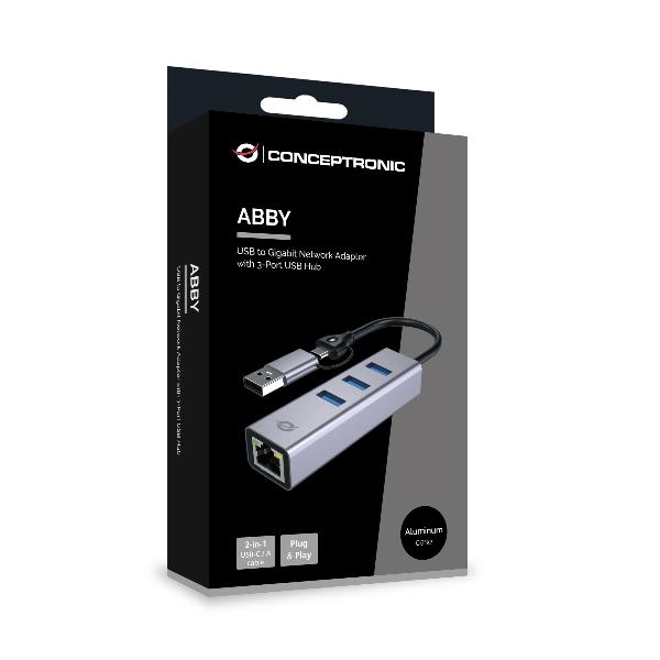 Adattatore di rete da USB-C a Gigabit con hub USB a 3 porte 5
