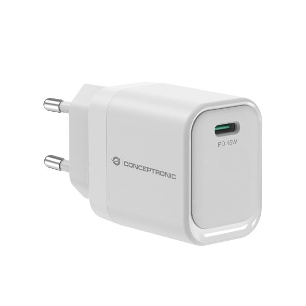 CONCEPTRONIC Caricabatterie PD USB-C GaN da 45W a 1 porta, PPS, PD 3.0