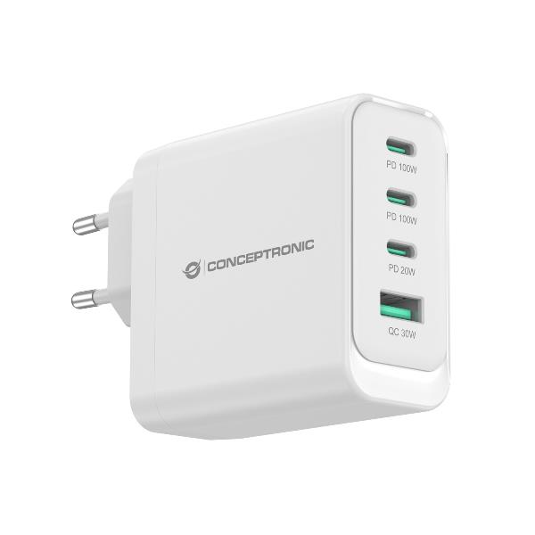 CARICATORE PD USB 4-PORTE 100W GaN, 3x USB-C, 1x USB-A, QC 3.0, PPS, PD 3.0 2