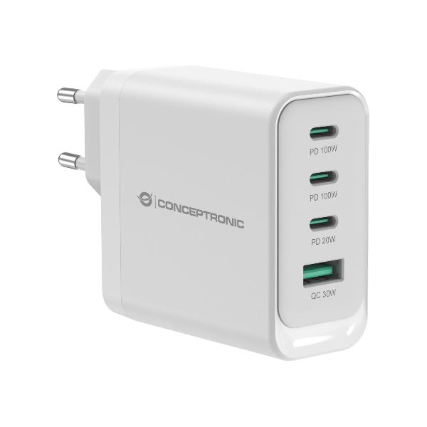 CARICATORE PD USB 4-PORTE 100W GaN, 3x USB-C, 1x USB-A, QC 3.0, PPS, PD 3.0 3