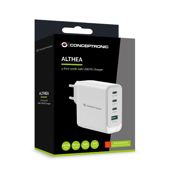 CARICATORE PD USB 4-PORTE 100W GaN, 3x USB-C, 1x USB-A, QC 3.0, PPS, PD 3.0 5