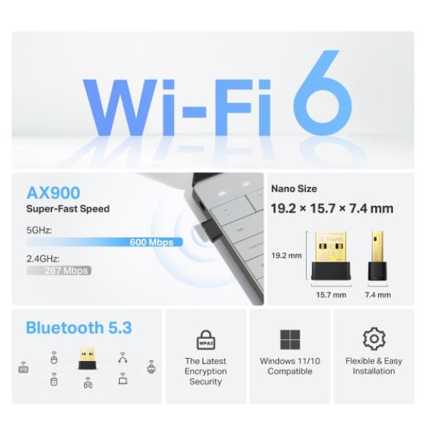 Adattatore USB AX900 Nano Wi-Fi 6 Bluetooth 5.3 8