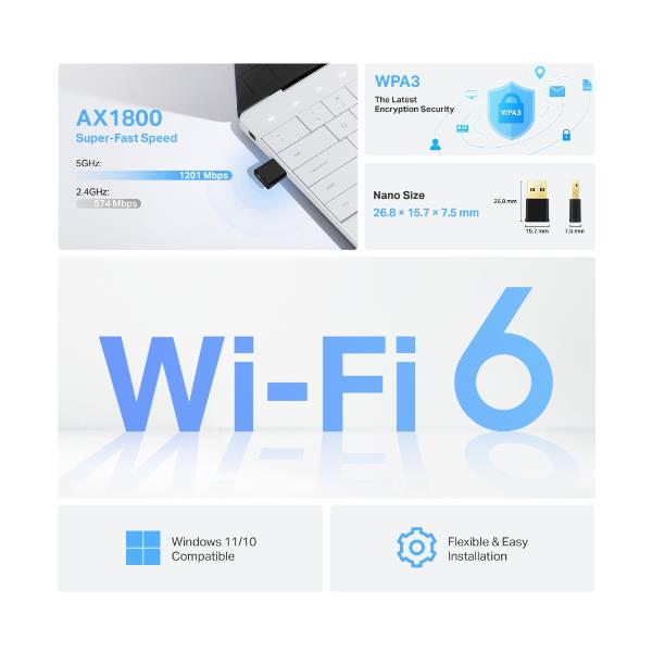 Nano adattatore USB Wi-Fi 6 AX1800 5