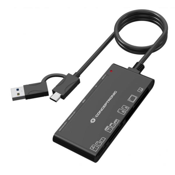 CONCEPTRONIC LETTORE DI SCHEDE 3-in-1 USB-C (SD x2, Micro SD/T-Flash x2, MS x1, CF x1, xD x1)