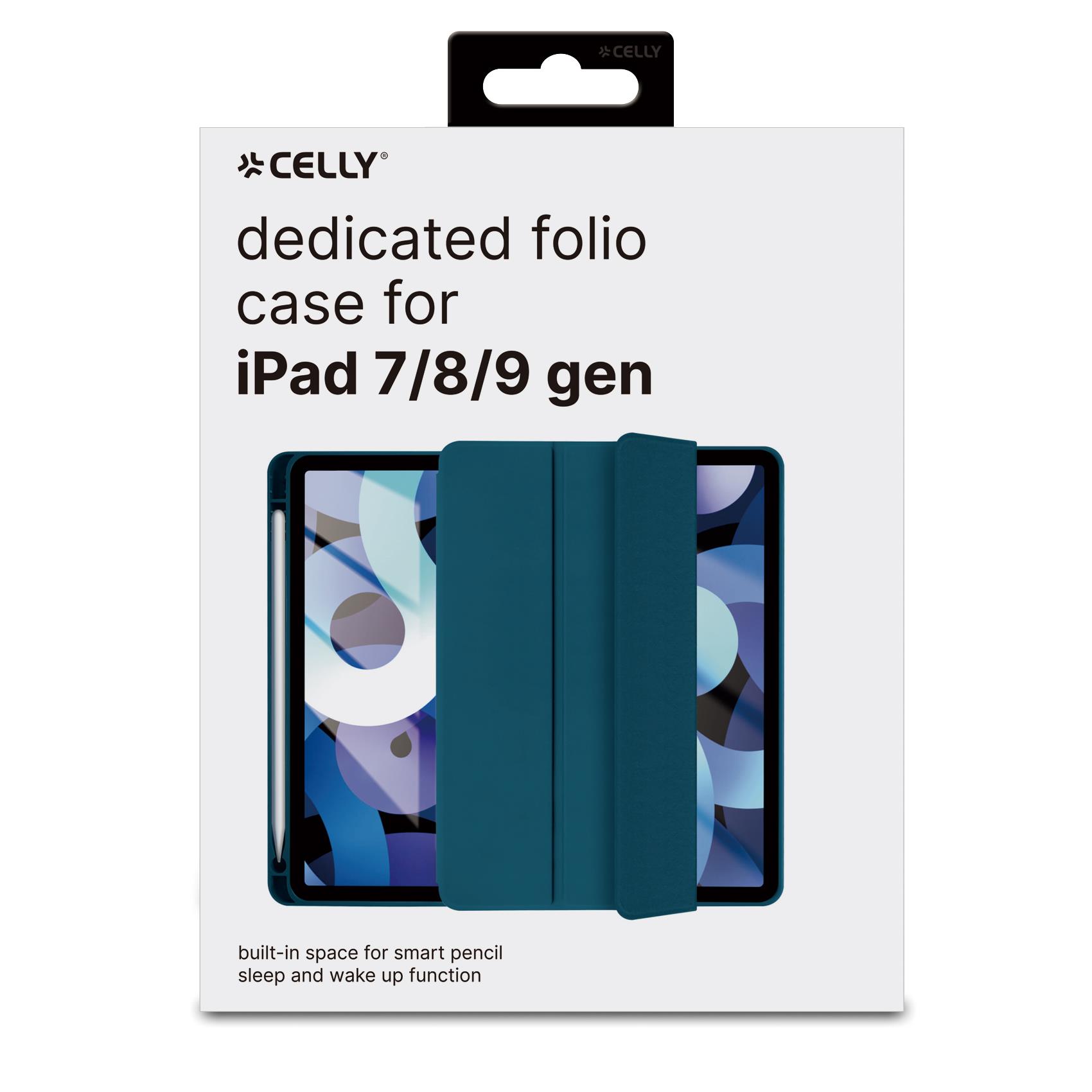 BOOKFOLIO - Custodia a libro colore blu con funzione stand, porta pennino compatibile con Apple iPad 7 gen/8 gen/9 gen 4