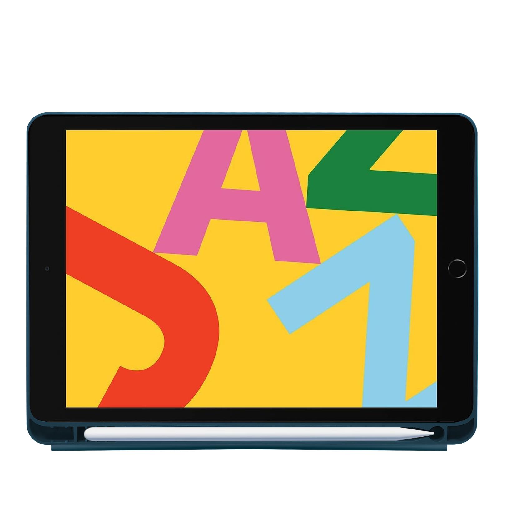 BOOKFOLIO - Custodia a libro colore blu con funzione stand, porta pennino compatibile con Apple iPad 7 gen/8 gen/9 gen 6