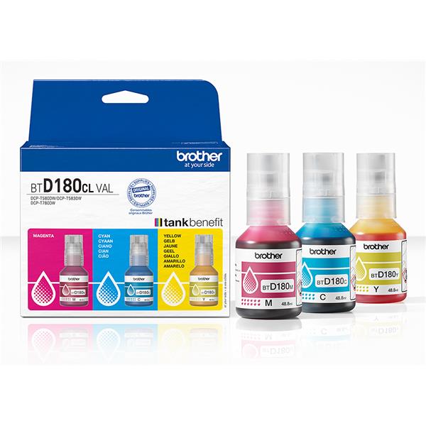 Kit da 3 flaconi inchiostro Ciano, Magenta, Giallo Brother BTD180CLVAL 4