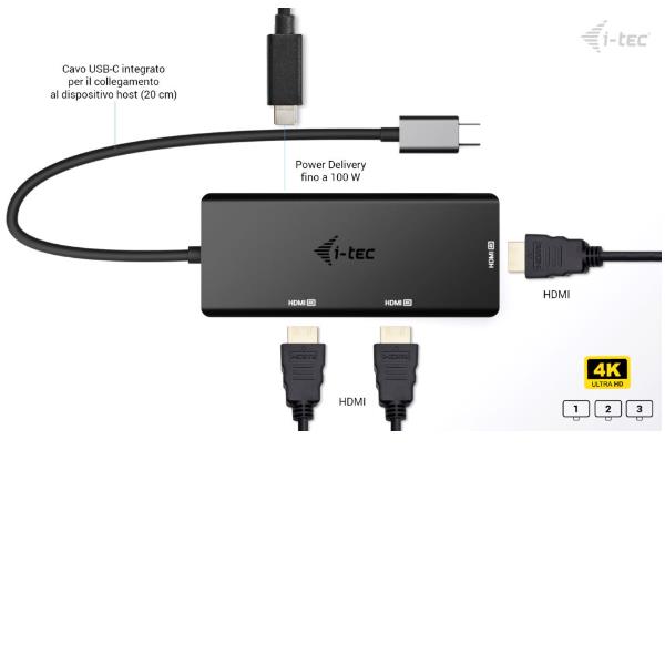 Adattatore Video USB-C fino a TRE MONITOR 4K HDMI (3xHDMI), con Power Delivery 100W 4