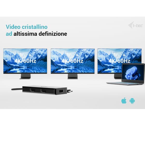 Adattatore Video USB-C fino a TRE MONITOR 4K HDMI (3xHDMI), con Power Delivery 100W 5