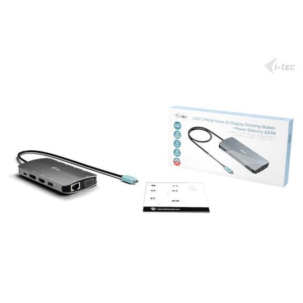DOCKING USB-C METAL NANO 3 MONITOR (HDMI+VGA+DP), 5xUSB 3.2 5