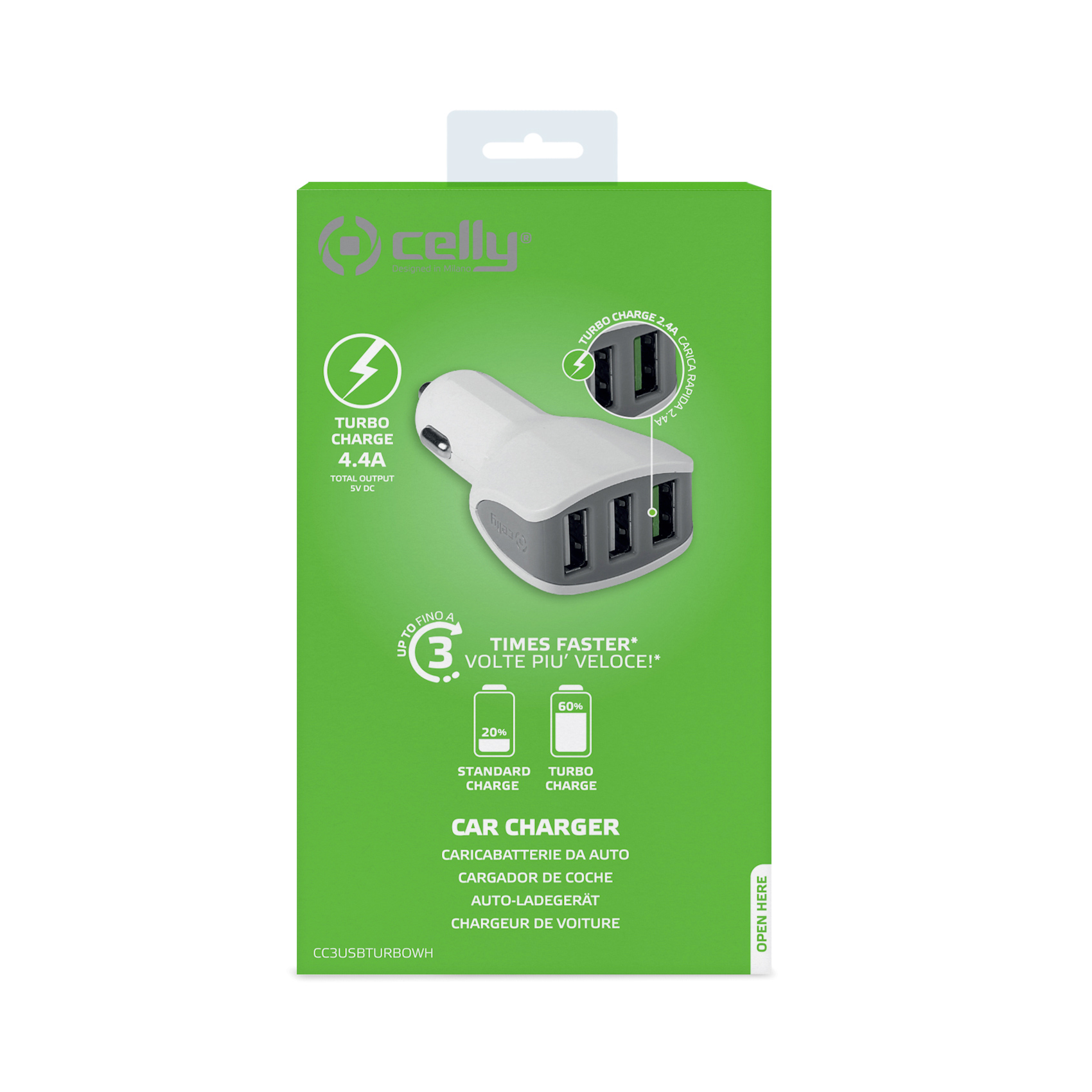 CELLY CC3USBTURBO - 22W 3 USB-A Car Charger