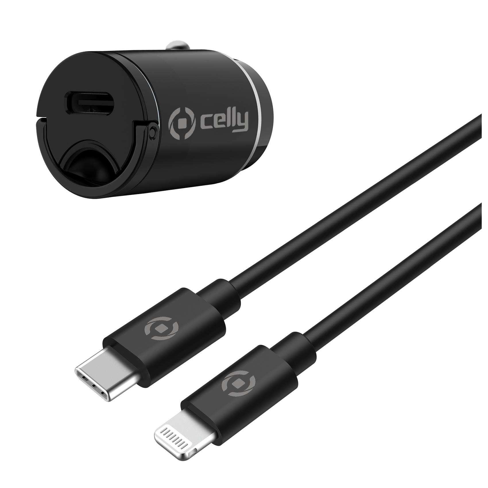 CELLY CCMINILIGHT - 20W USB-C Car Charger +USB-C to Lightning Cable [PRO POWER]