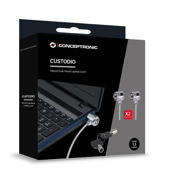 LUCCHETTO PER NOTEBOOK A DOPPIA TESTA CON CHIAVE, 1,5 m 3