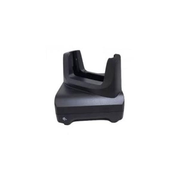 Single-slot charging cradle with USB communication for TC22 / TC27 devices. Power supply (PWR-BGA12V50W0WW), DC cable (CBL-DC-388A1-01), and AC line cord sold separately. 2