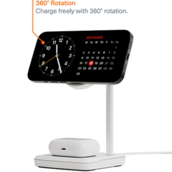 Cygnett Base di ricarica 2 in 1 ChargeBase Qi2 per iPhone e AirPods - Bianco