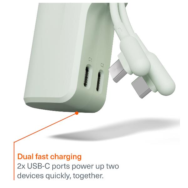Cygnett Battery bank Thumboost 5K Powerbank con cavo integrato (menta) 5